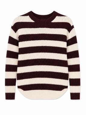 Love Tree Cream and Dark Burgundy Striped Crewneck Sweater